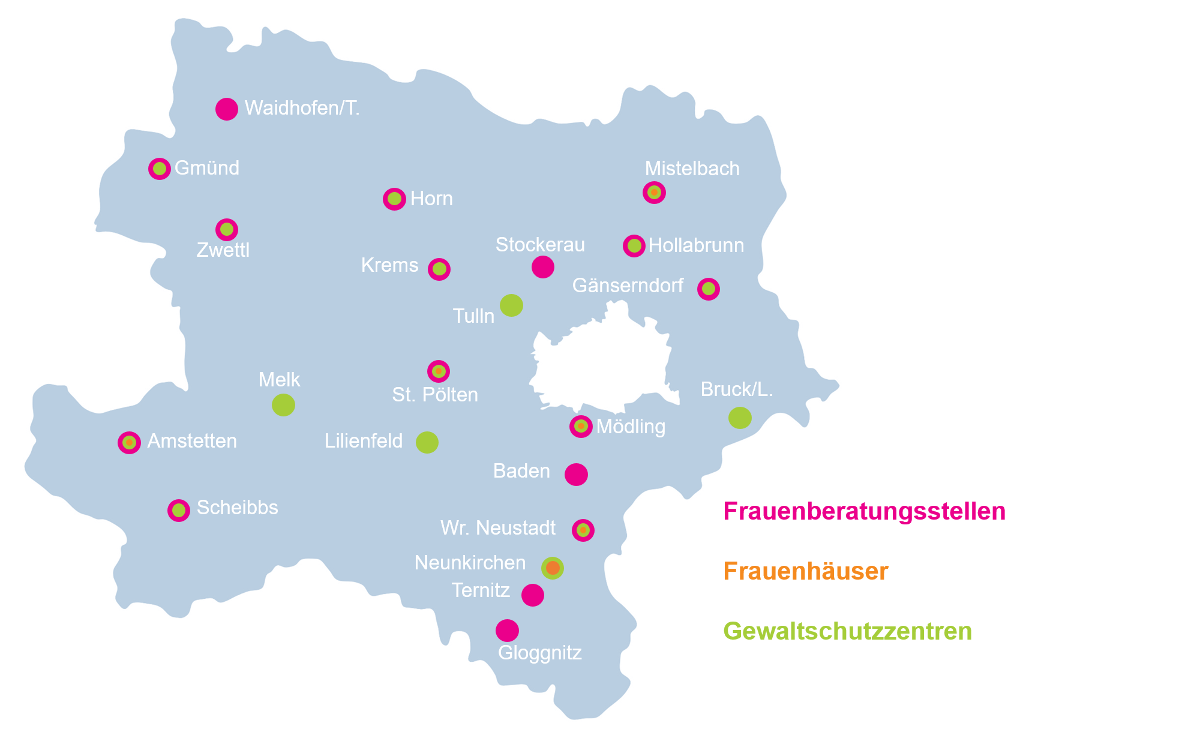 Standorte von Betreuungseinrichtungen in Niederösterreich