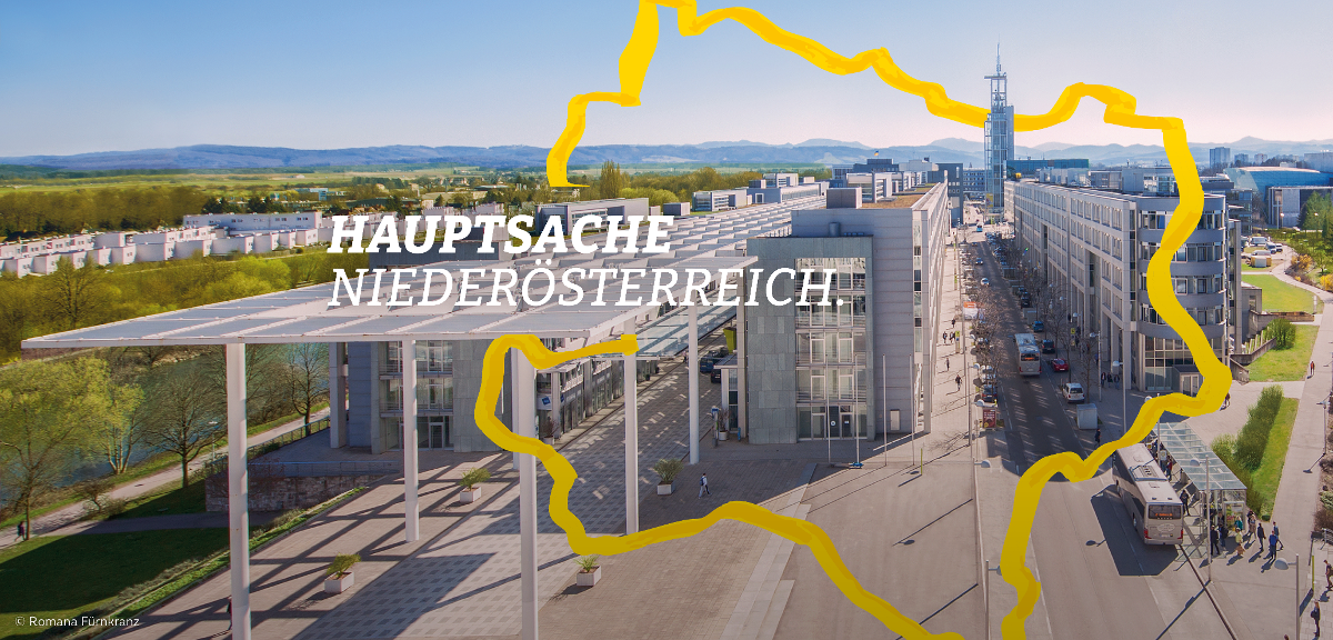 Luftansicht Landhaus, Landhausboulevard und Neue Herrengasse, Text: Hauptsache Niederösterreich.