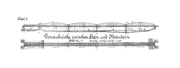 Historischer Plan der Donaubrücke Stein-Mautern