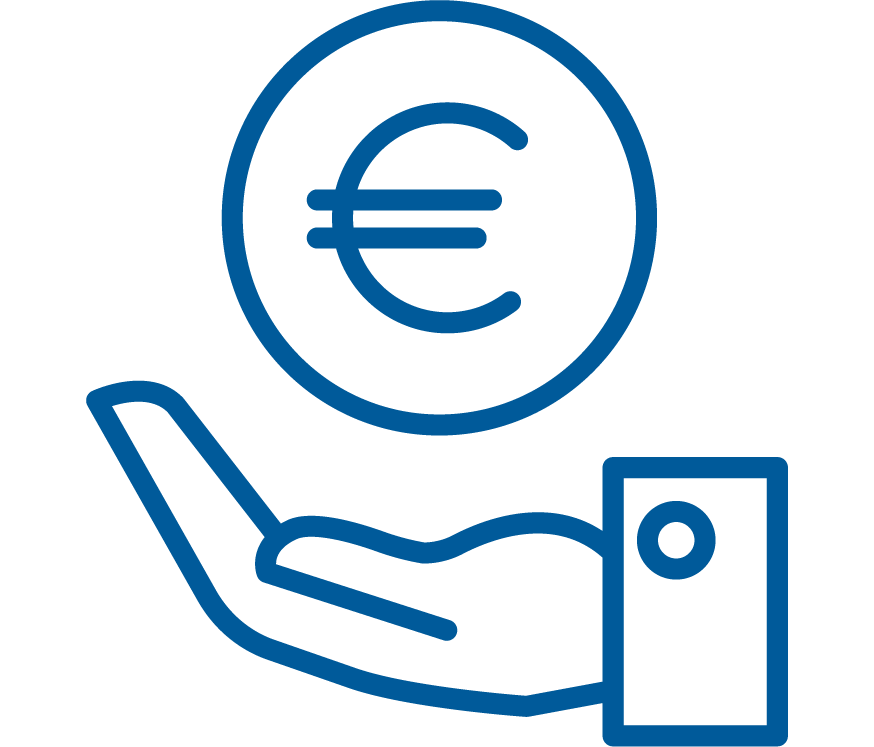 PIktogramm Geldspenden, Hand und Euromünze darüber